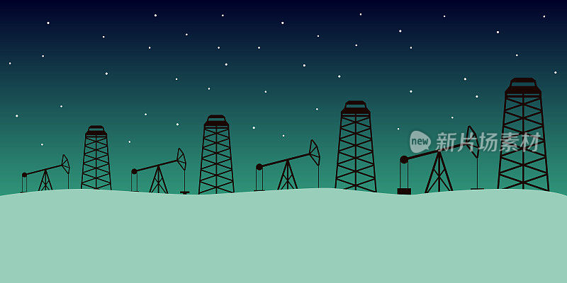 Oil field in winter Siberia. Vector illustration